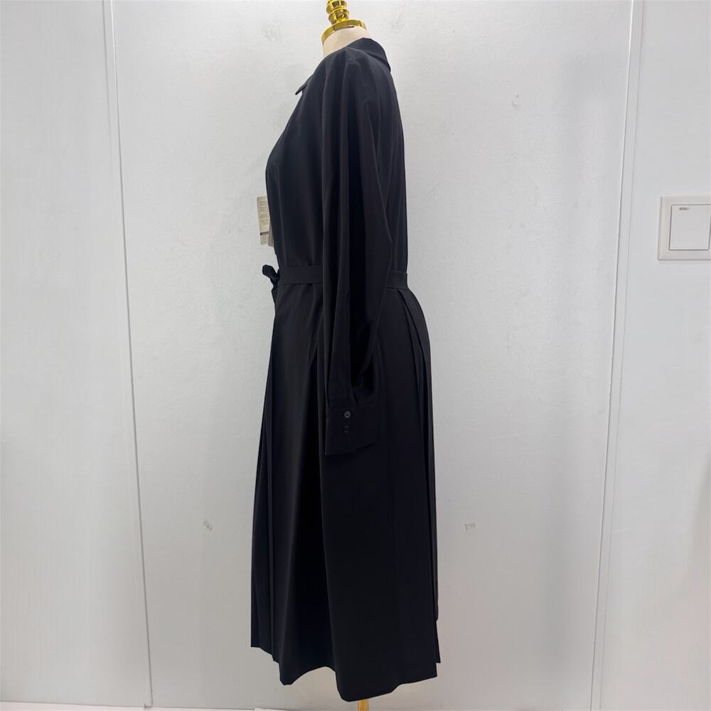 NWT Marina Rinaldi Black Virgin Wool Shirt Dress Belted US 20 Neutral Minimalist - Picture 2 of 10